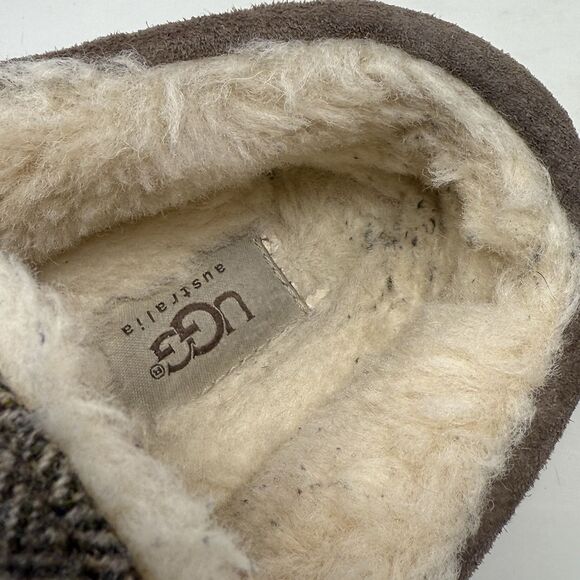 Ugg Ascot Tweed Slippers Shoes Mens 10 Brown Suede Sheepskin Wool Lined Comfort